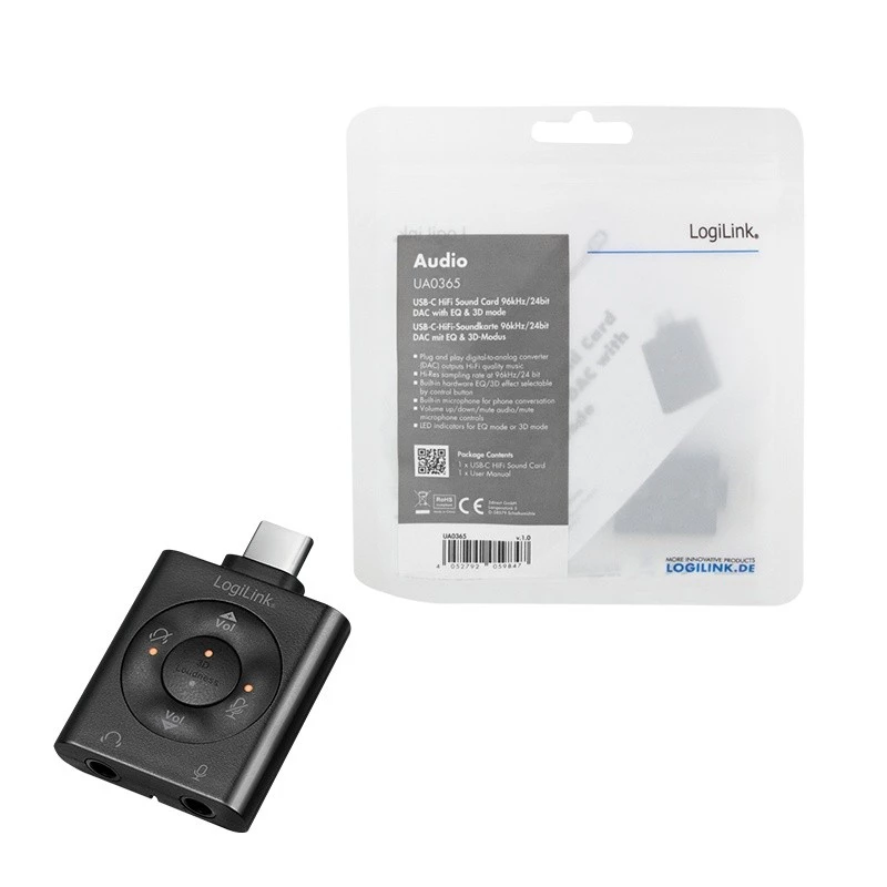 Adaptador de áudio USB3.2 USB-C/macho para 2x conector fêmea 3,5 mm 7.1