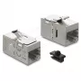 Delock 90757 acoplador de módulo Keystone RJ45 fêmea para RJ45 fêmea, Cat.6A, blindado, com trinco metálico e clipe