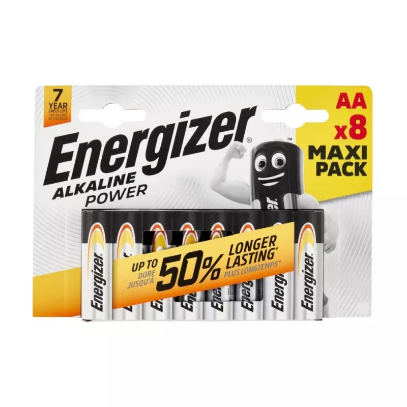 Energizer Alkaline Power Pilhas AA/LR6, embalagem de 8 (CHP8)