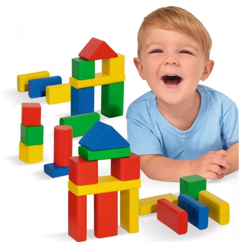Eichhorn blocos de construção de madeira coloridos 50, brinquedo de construção