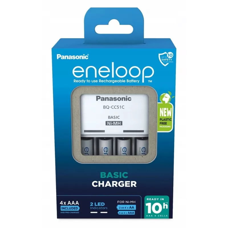 Carregador de pilhas PANASONIC Eneloop Basic BQ-CC51 + 4x AAA 800 mAh (K-KJ51MCD04E)