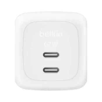 Carregador rápido AC de interior Belkin WCH020KQ2MWH-B6 – 2x USB-C, 2 m cabo integrado, branco