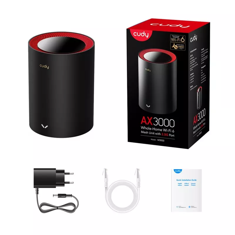 Cudy M3000 dual-band (2,4 GHz / 5 GHz) Wi-Fi 6 (802.11ax) preto, vermelho 1 interno