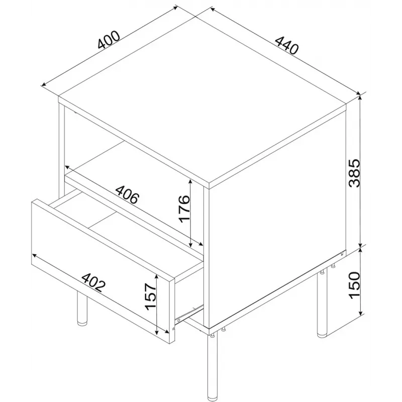 Mesa de cabeceira cama meble TRESSE 44×40×53 cm verde mate, 1 gaveta, conjunto de 2