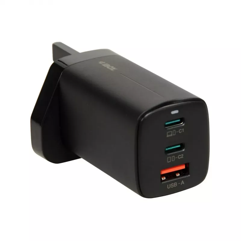 iBOX C-65 preto, carregador universal GaN 65 W com ficha UK