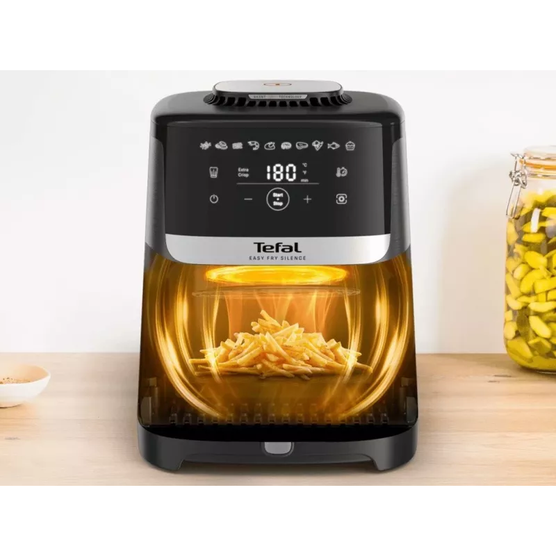 Fritadeira Tefal Easy Fry Silence EY551HE0 Individual 5 L Autónoma Fritadeira de ar quente Preto, Cinzento, Aço inoxidável