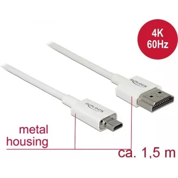 Cabo HDMI DeLOCK 85150 1,5 m HDMI Type-A para Type-D branco