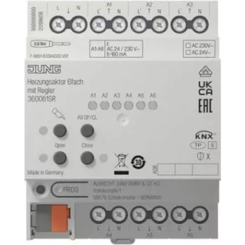 Atuador de aquecimento KNX Jung 6 canais com regulador 36006 1S R, montagem em calha DIN