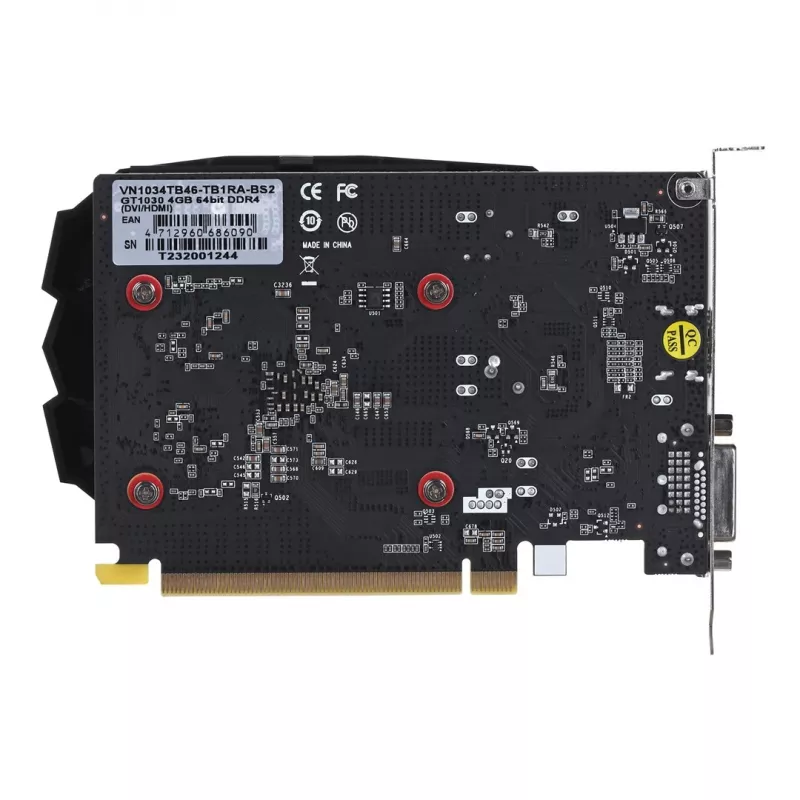 Placa gráfica BIOSTAR GeForce GT 1030 — 4 GB GDDR4, 64-bit, PCIe x16 4.0, refrigeração ativa, DVI-D + HDMI