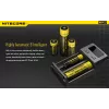 Carregador de pilhas Nitecore NEW i2 — carregador de 2 slots para LiFePO4, Li-Ion, NiMH; entrada 100–240V; saída 9–12V; suporta AAAA/C/D/AAA/AA; preto