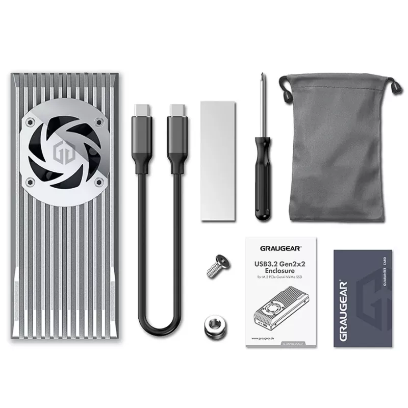 Caixa externa GrauGear M.2 NVMe com ventoinha 20Gbit - Caixa para unidade - Caixa (G-M206-20G-F)