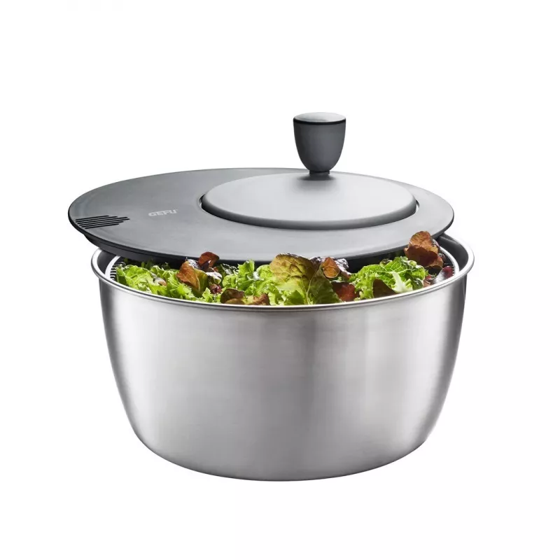 Centrífuga de salada GEFU Rotare aço inoxidável, acionamento por manivela, 3 L, caixa em aço inoxidável, redonda