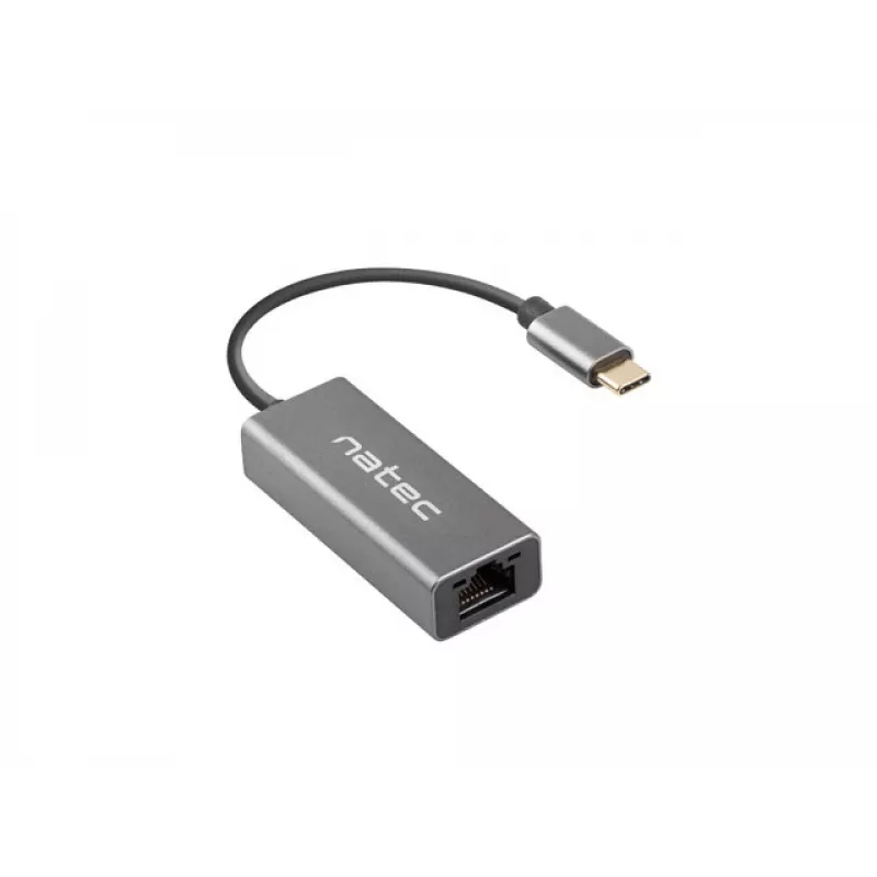 Natec Cricket NNC-1925 adaptador Ethernet de USB-C 3.1 Gen 1 para RJ45, 1000 Mbit/s, cabo de 15 cm, alumínio, cinzento