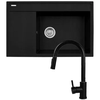 Conjunto - Lava-loiça PYRAMIS CAMEA (79x50) 1B 1D R + Torneira IDEA Black Edition - 070168502BE - Volcano