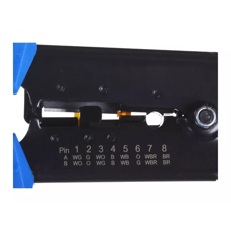 Alicate de cravar Alantec NI040 para fichas RJ-45, construção em aço, punhos em plástico, preto/azul