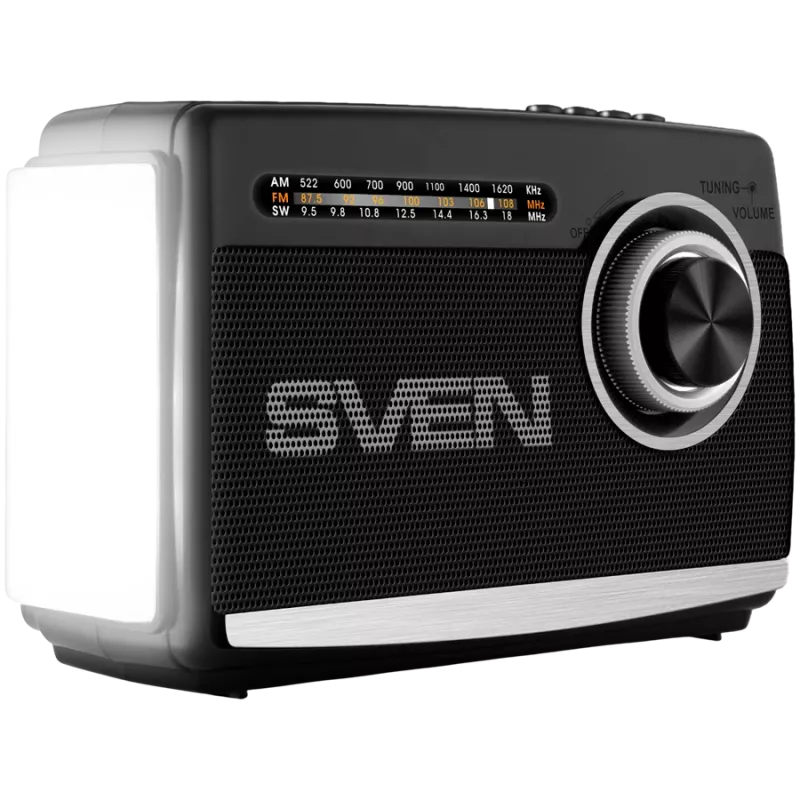 Altifalante SVEN SRP-155, preto (3W, Bluetooth, FM/AM/SW, USB, microSD, lanterna, bateria)