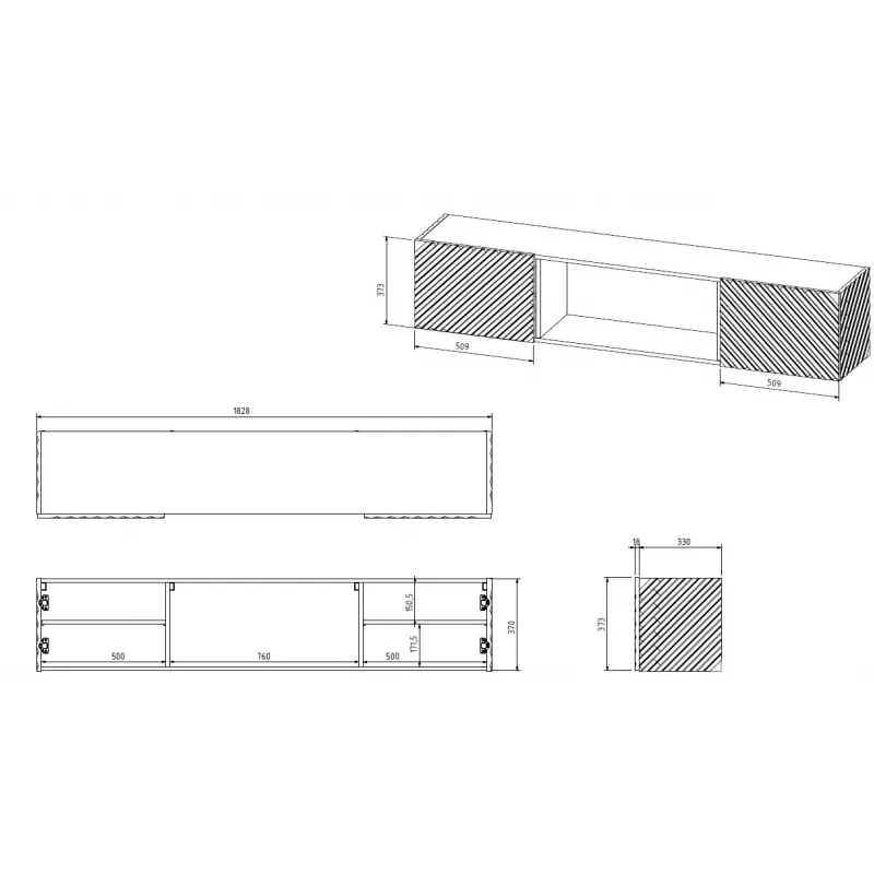 Móvel de TV Cama Meble LARA 183x35x37 cm preto mate com lareira elétrica incorporada