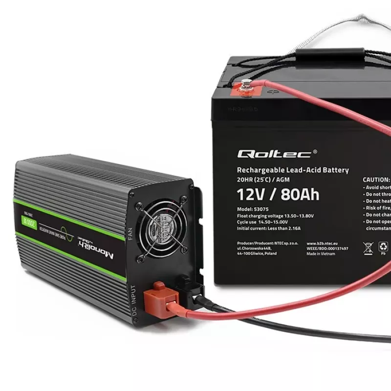 Bateria AGM Qoltec | 12V | 80Ah | 23,5kg | sem manutenção | potente | LongLife | para UPS, autocaravana, barco, forno