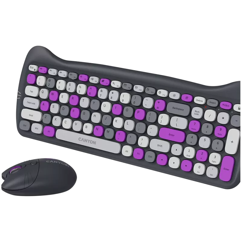 Conjunto de teclado e rato sem fios CANYON HSET-W6 Kitty Edition – violeta
