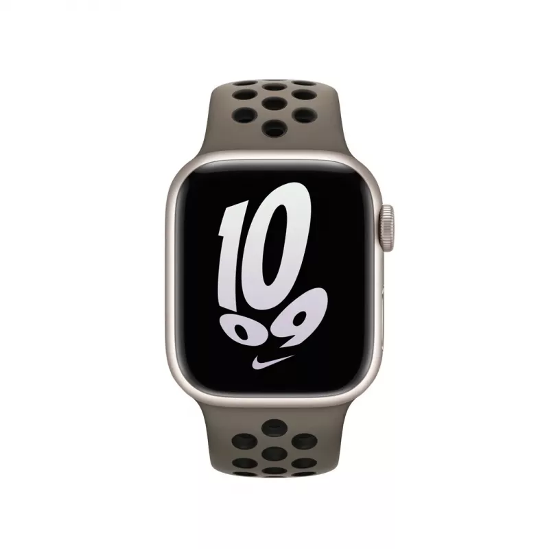 Pulseira para Apple Smartwatch, 41 mm Olive Grey/Black Nike Sport Band, fluoroelastómero, pulso 130–200 mm