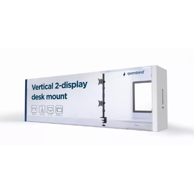 Suporte de monitor Gembird MA-D2-02, braço de monitor de secretária, capacidade máxima 9 kg