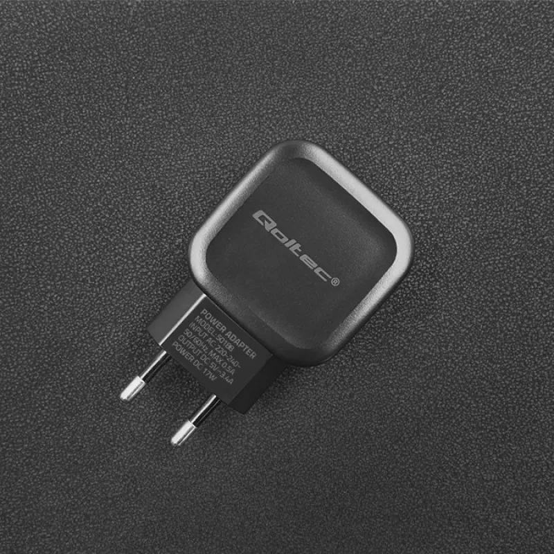 Carregador Qoltec 50188 para dispositivos móveis portátil, smartphone, smartwatch, tablet, telefone, universal preto AC, DC interior
