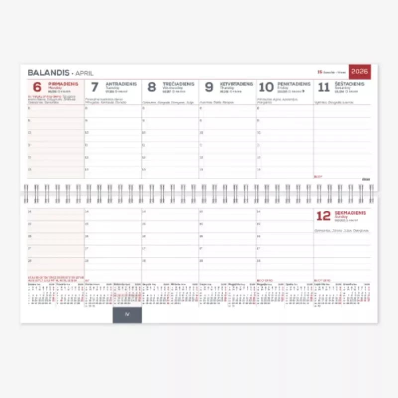 Calendário de mesa horizontal Memo PVC 2026 preto