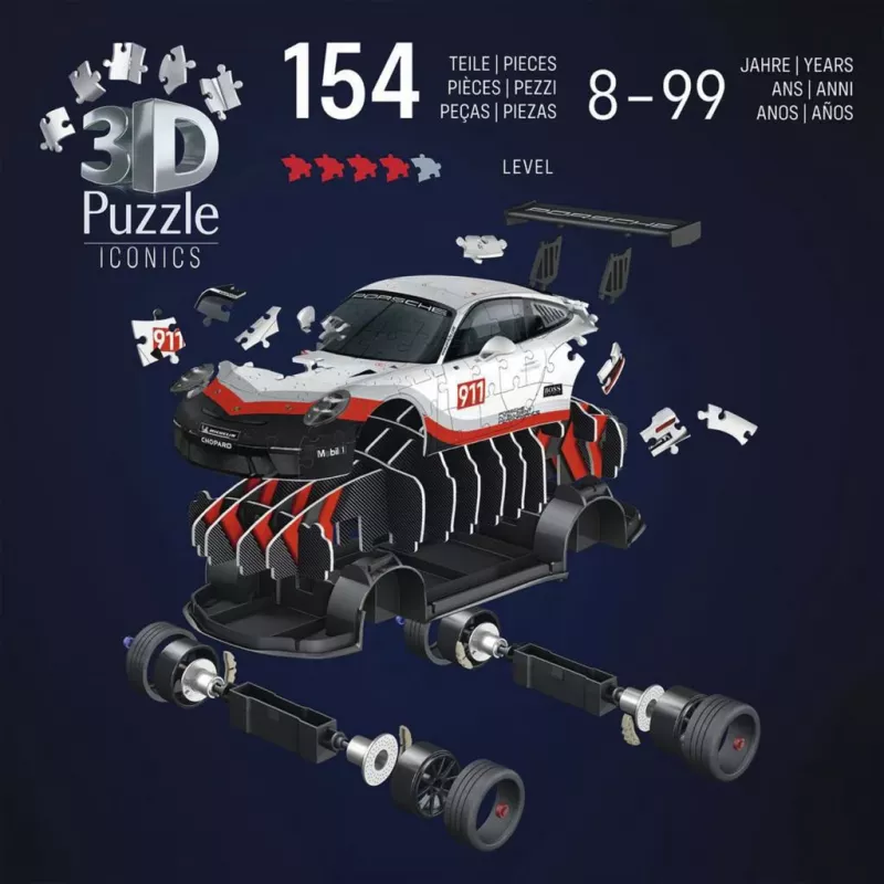 Puzzle 3D Ravensburger Iconics Porsche 911 GT3 Cup – kit de montagem de modelo