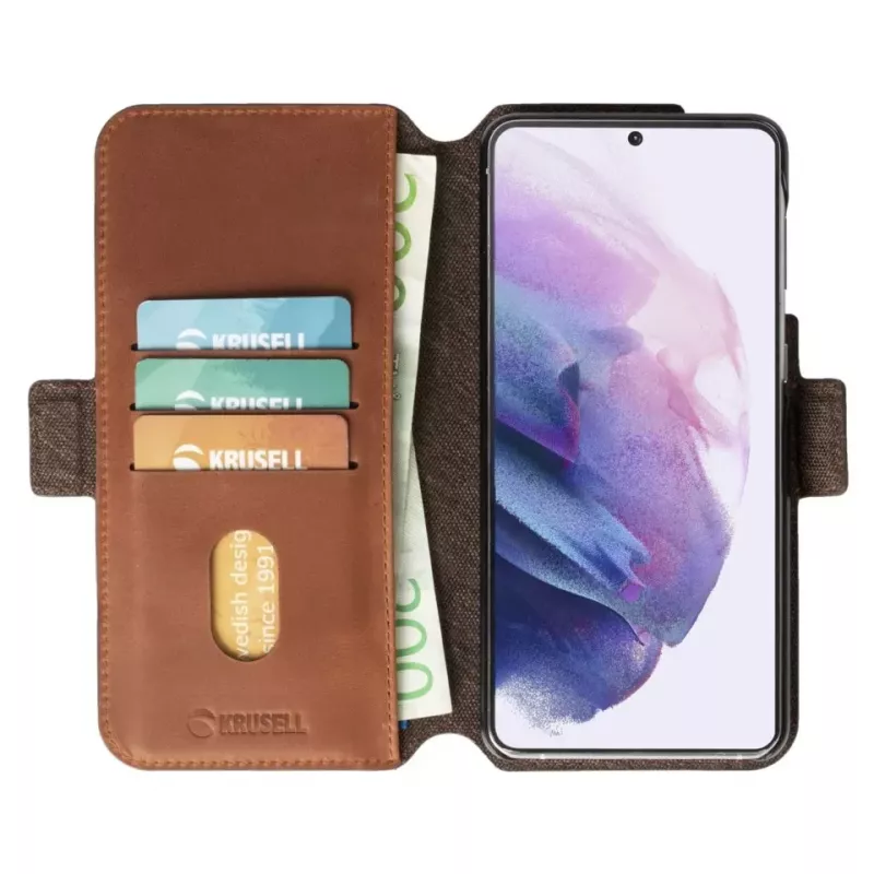 PhoneWallet Krusell para Samsung Galaxy S21+ vintage cognac — capa de telemóvel com carteira