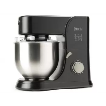Robot de cozinha Black & Decker BXKM1001E 1000W, taça de aço inoxidável de 5,2 L, 8 velocidades, funções de amassar e bater