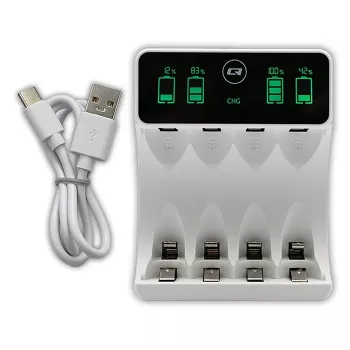 Carregador de bateria QOLTEC 50848 para células NiMH AAA (R03) e AA (R6) com visor LCD