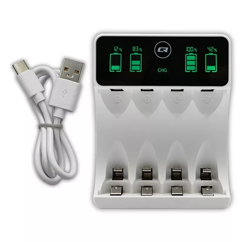 Carregador de bateria QOLTEC 50848 para células NiMH AAA (R03) e AA (R6) com visor LCD
