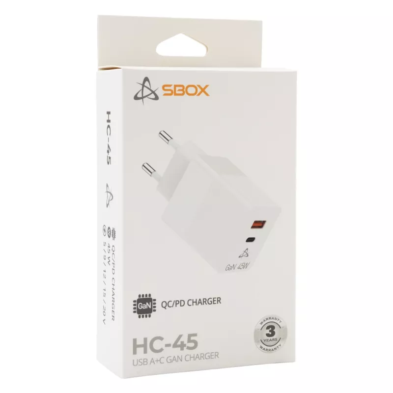 Carregador de parede SBOX Home Charger HC-45 45W GaN de entrada dupla