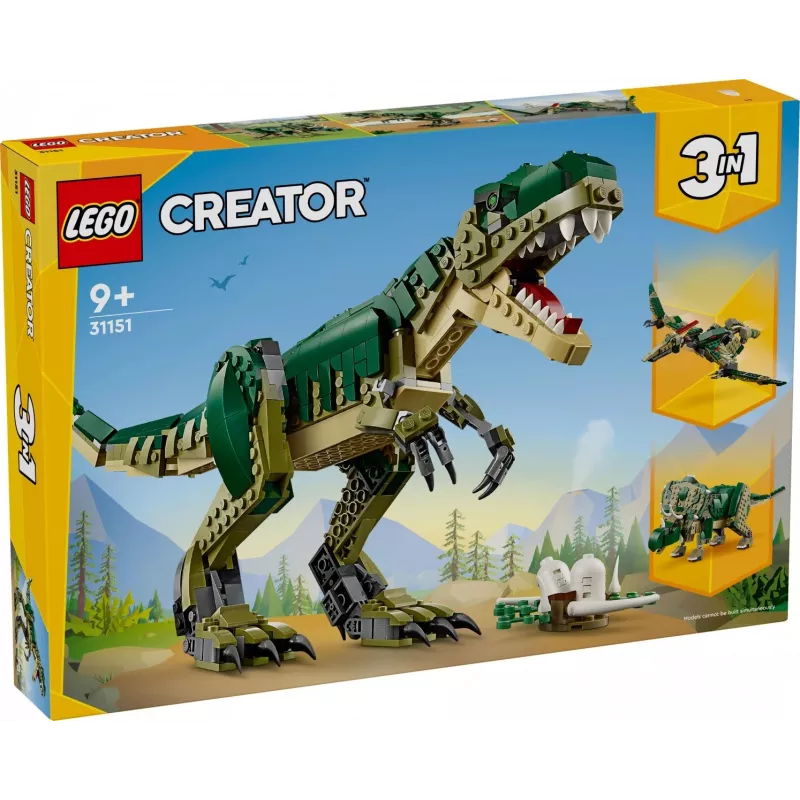 Brinquedo de construção LEGO Creator 3-em-1 T.Rex Conjunto de construção, 626 peças, 150 mm de altura, idade 9+
