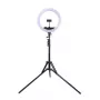 Luz circular LED 34,5 cm com tripé até 1,85 m, espelho e suporte para telemóvel, USB
