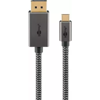 Goobay Cabo trançado USB-C para DisplayPort 4K a 60 Hz 3 m preto prata - -ficha (75709)