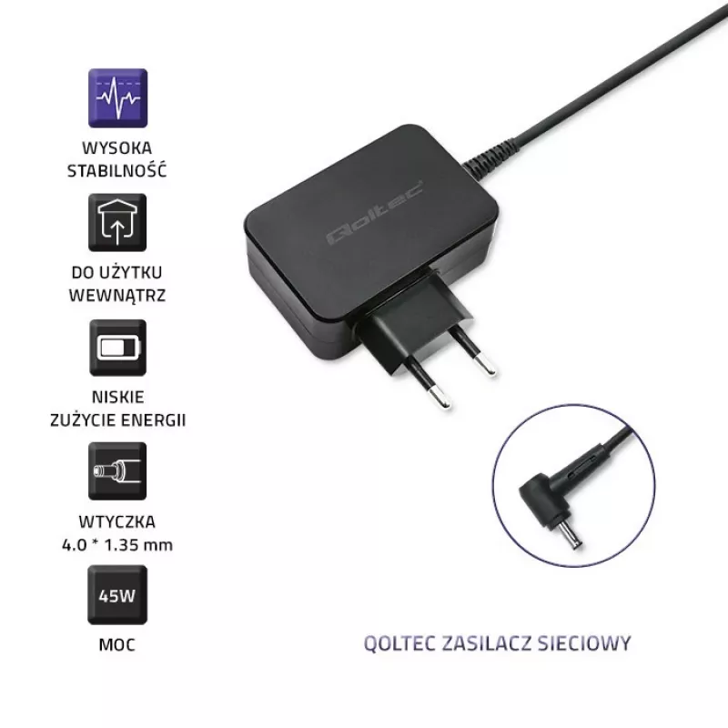 Fonte de alimentação QOLTEC 45W 19V para dispositivos portáteis — fonte de alimentação de substituição 45 W 19 V