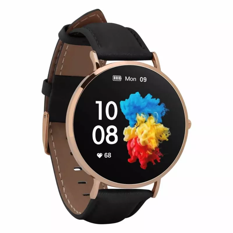 Smartwatch de couro Garett Verona dourado-preto