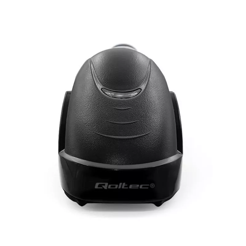 Qoltec 50853 leitor laser de códigos de barras portátil 1D/2D, USB com fio, cabo de 1,65 m, 97x65x167 mm, 105 g, preto