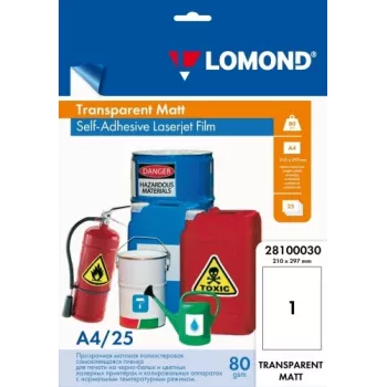 Película PET autoadesiva Lomond para laser A4 25 folhas transparente mate