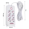 Régua de tomadas MACLEAN MCE391 W — 6 tomadas, 4×USB-A + 1×USB-C, cabo de 3 m, 110–240 V, 2500 W, branco