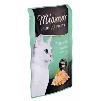 Alimento húmido para gatos Miamor Fine Fillets em geleia 100 g — peixe com cenoura, gatos adultos, saco