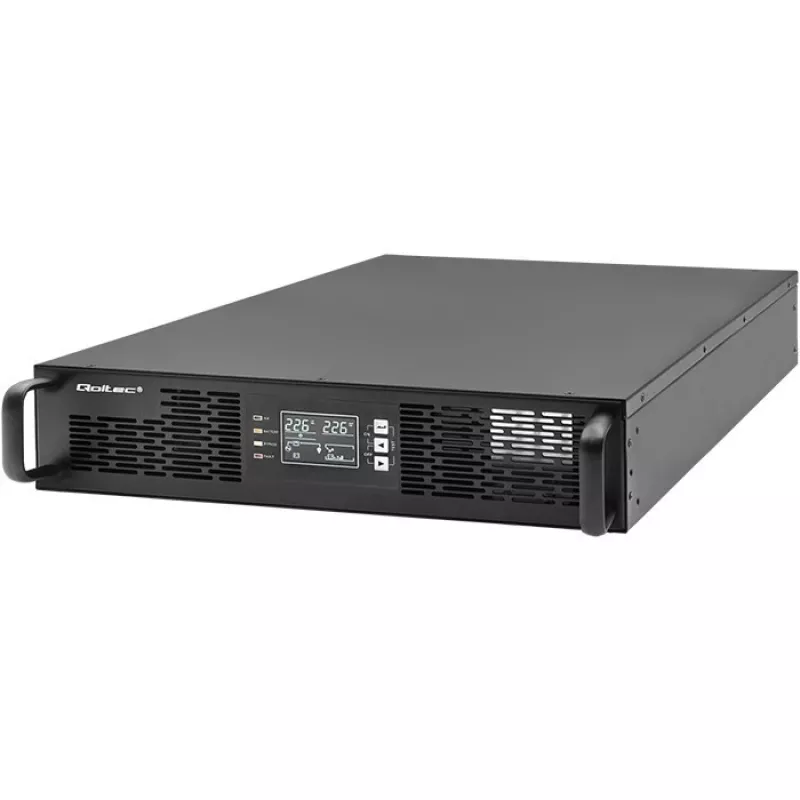 UPS Qoltec AWARYJNY DO RACK 3KVA 3000W fator de potência 1.0 LCD EPO USB on-LINE (3VA, 3000W, UPS online de dupla conversão), UPS