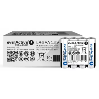 Pilhas alcalinas everActive LR6 AA pack de 4 — 1,5 V, 3000 mAh, 50,5 × 14,5 mm