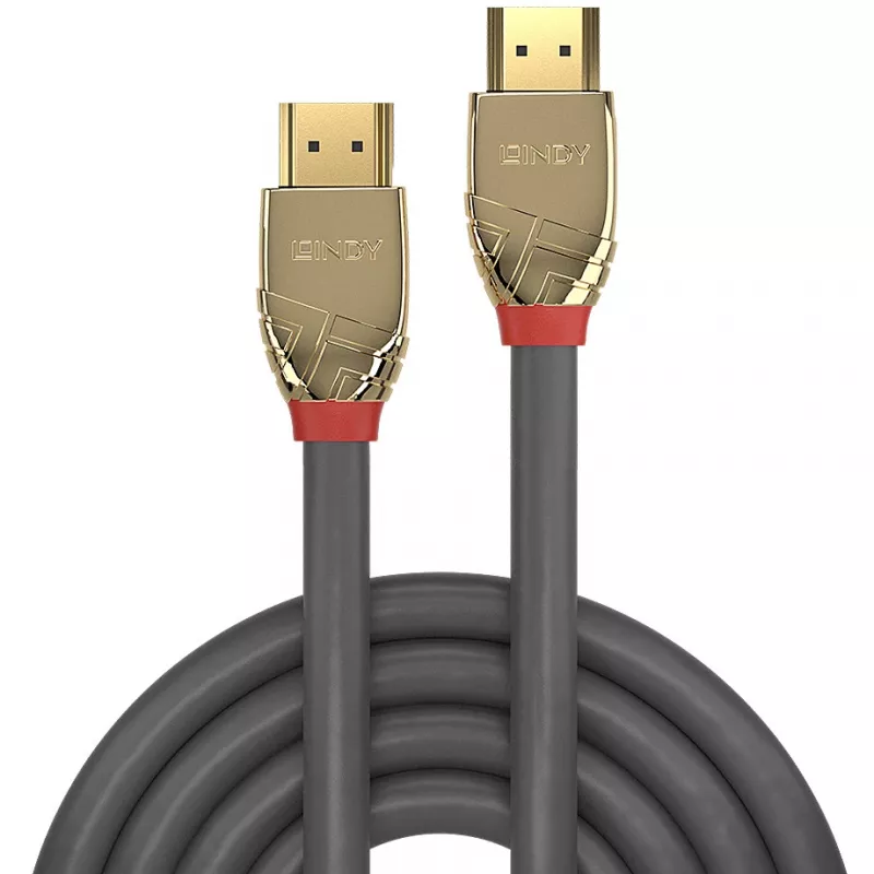 Lindy 37866 cabo HDMI standard com Ethernet de 10 m, Gold Line, HDMI macho – HDMI macho, 4K, cinzento