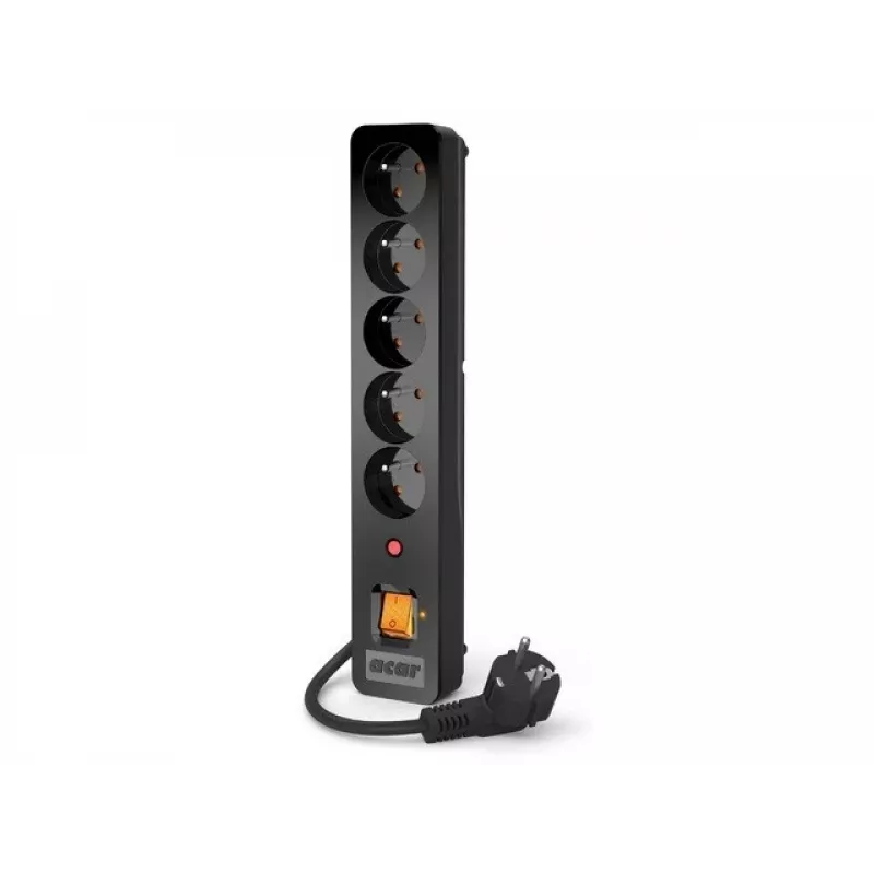 Acar X5 W0180 extensão com proteção contra sobretensões, 5 tomadas, 3 m, com interruptor, preta