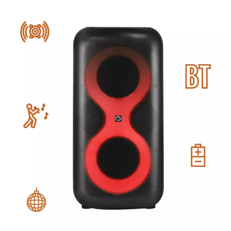 Centro de música portátil MANTA SPK0401B100 coluna Bluetooth, 100 W de potência máxima, rádio FM, karaoke, bateria incorporada, X-BASS