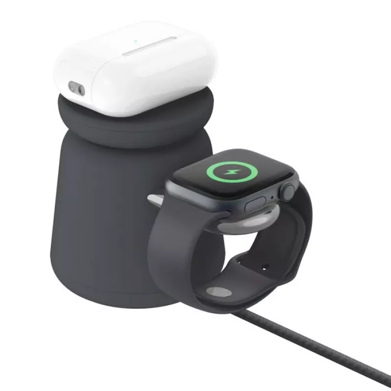 Carregador sem fios Belkin WIZ027VFH36 2-em-1 magnético Qi2 15W para iPhone e Apple Watch