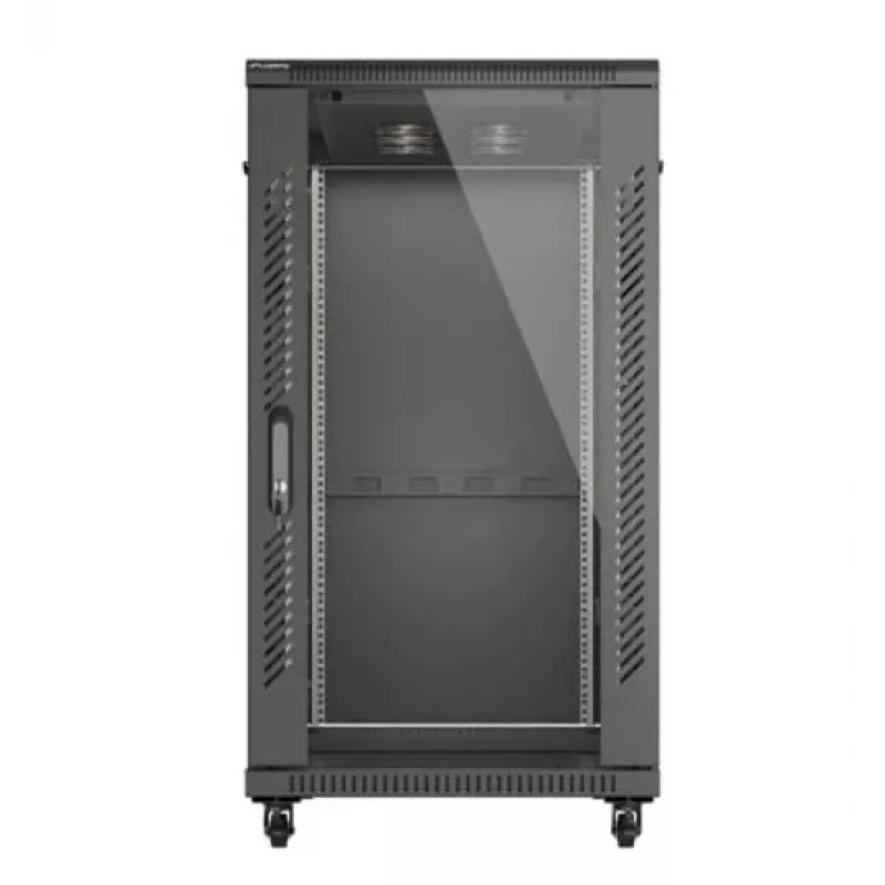 Armário rack LANBERG FF01-6222-12B 22U 600x1200 mm preto com portas frontal e traseira de vidro