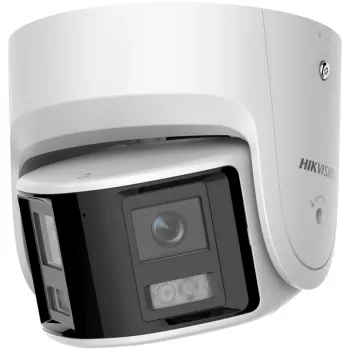 Câmara de vigilância IP Hikvision DS-2CD2346G2P-ISU/SL 4MP Turret, objetiva 2,8 mm, campo de visão 180°, IR 30 m, IP67, PoE/DC